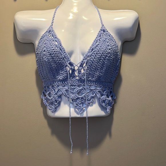 Hand Crafted Tops - Crochet Halter Top - Periwinkle
